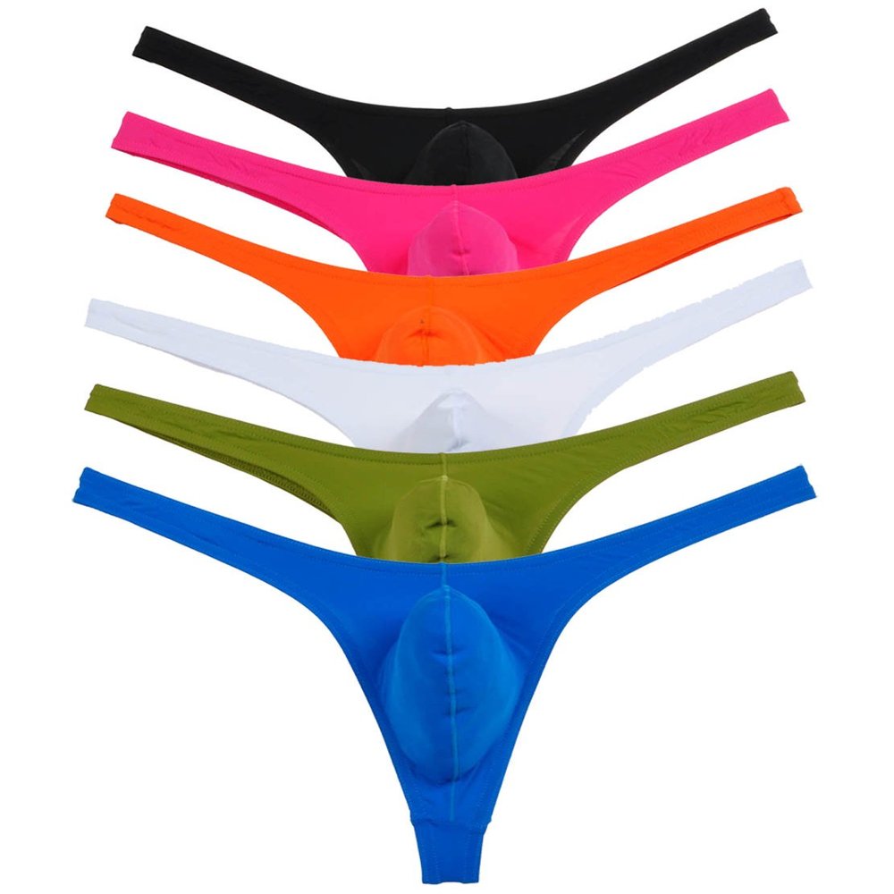 6PCS/Lot Men's Solid Thong Spandex Bikini T-Back Underwear Colors L