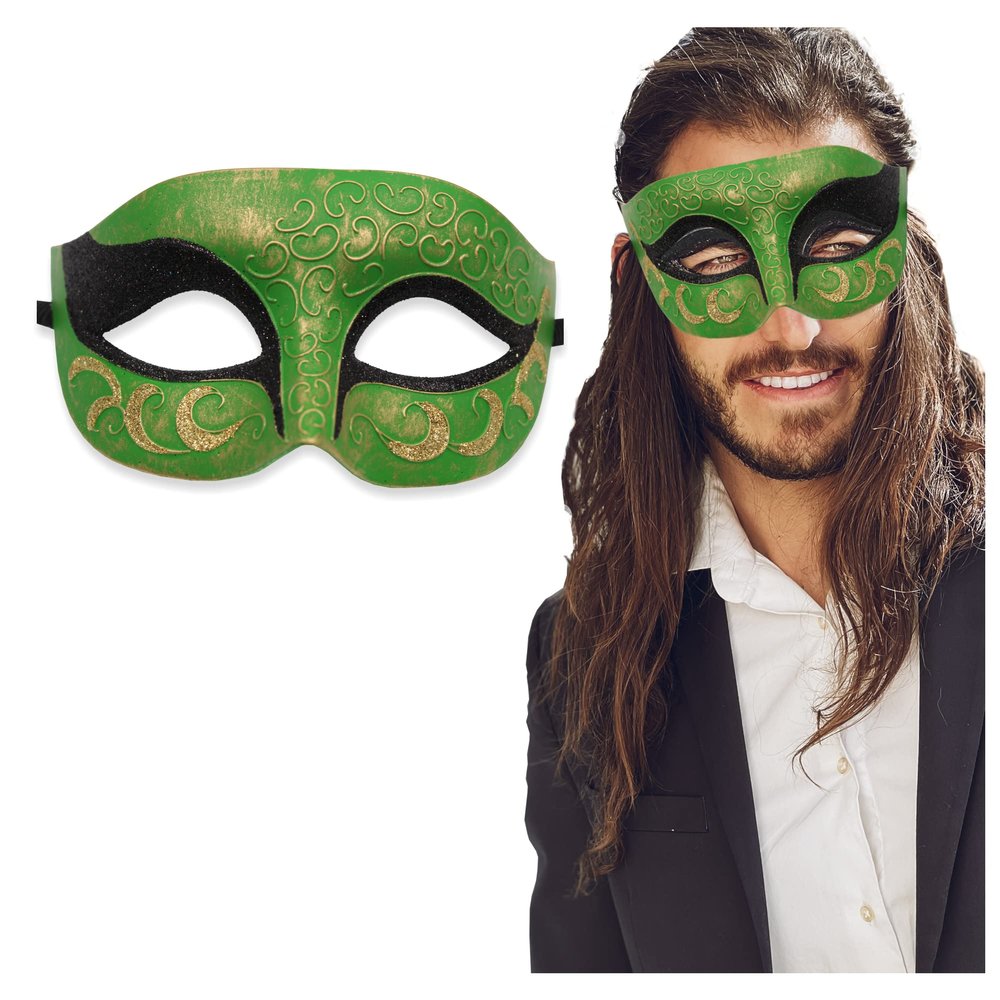 Masquerade Mask For Men & Women Antique Look Mask for Venetian Party, Masquerade Party, Halloween & Masquerade Ball (Gold/Green)