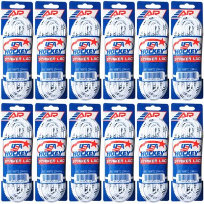 A&R New Dozen (12) Pair USA Hockey Striker WAXLESS Molded Tip Skate Laces White
