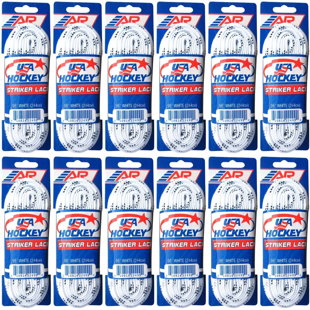 A&R New Dozen (12) Pair USA Hockey Striker WAXLESS Molded Tip Skate Laces White