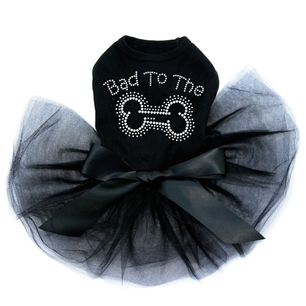 Bad to The Bone - Bling Rhinestone Dog Tutu Dress, M Black