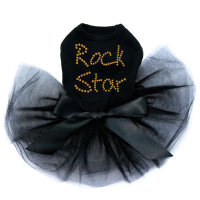 Rock Star - Gold - Dog Tutu Dress, XS Black