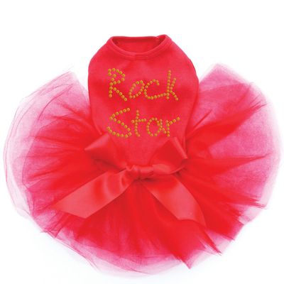 Rock Star - Gold - Dog Tutu Dress, M Red