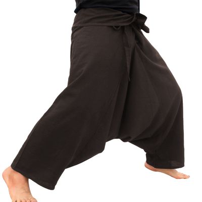 RaanPahMuang Thicker Muang Cotton Java Wrap Tie Waist Baggy Mao Pant, X-Large, Bistre Brown