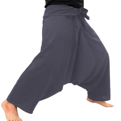 RaanPahMuang Thicker Muang Cotton Java Wrap Tie Waist Baggy Mao Pant, Small, Cool Grey