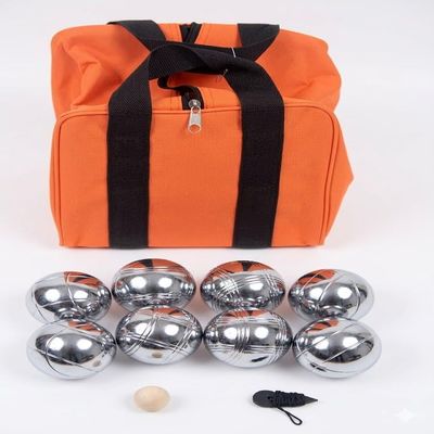 BuyBocceBalls Listing - 73mm Metal Bocce/Petanque Set with Silver Balls and Heavy Duty Orange Nylon Bag - Single