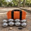 BuyBocceBalls Listing - 73mm Metal Bocce/Petanque Set with Silver Balls and Heavy Duty Orange Nylon Bag - Single view 2