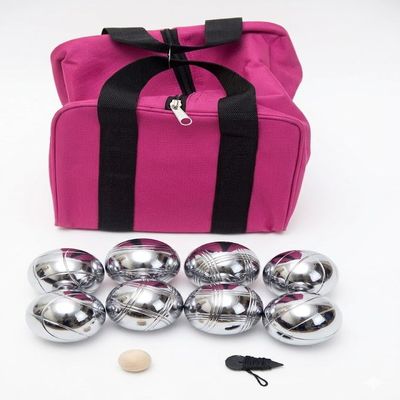 BuyBocceBalls Listing - 73mm Metal Bocce/Petanque Set with Silver Balls and Heavy Duty Pink Nylon Bag - Single