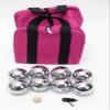 BuyBocceBalls Listing - 73mm Metal Bocce/Petanque Set with Silver Balls and Heavy Duty Pink Nylon Bag - Single view 1