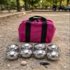 BuyBocceBalls Listing - 73mm Metal Bocce/Petanque Set with Silver Balls and Heavy Duty Pink Nylon Bag - Single view 2