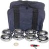 BuyBocceBalls Listing - 73mm Metal Bocce and Petanque Set with Silver Balls and Heavy Duty Blue Nylon Bag - Single view 1