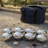 BuyBocceBalls Listing - 73mm Metal Bocce and Petanque Set with Silver Balls and Heavy Duty Blue Nylon Bag - Single view 2