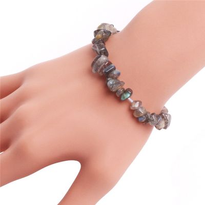 Bracelet Semi Labradorite Gray Gemstone Chip Fashion Jewelry for Women 7"