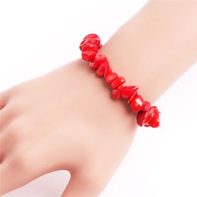Bracelet Semi Red Coral Gemstone Chip Fashion Jewelry for Women 7"
