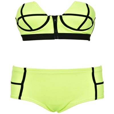 JJ-GOGO High Waist Bikini with Zipper (L, Green)