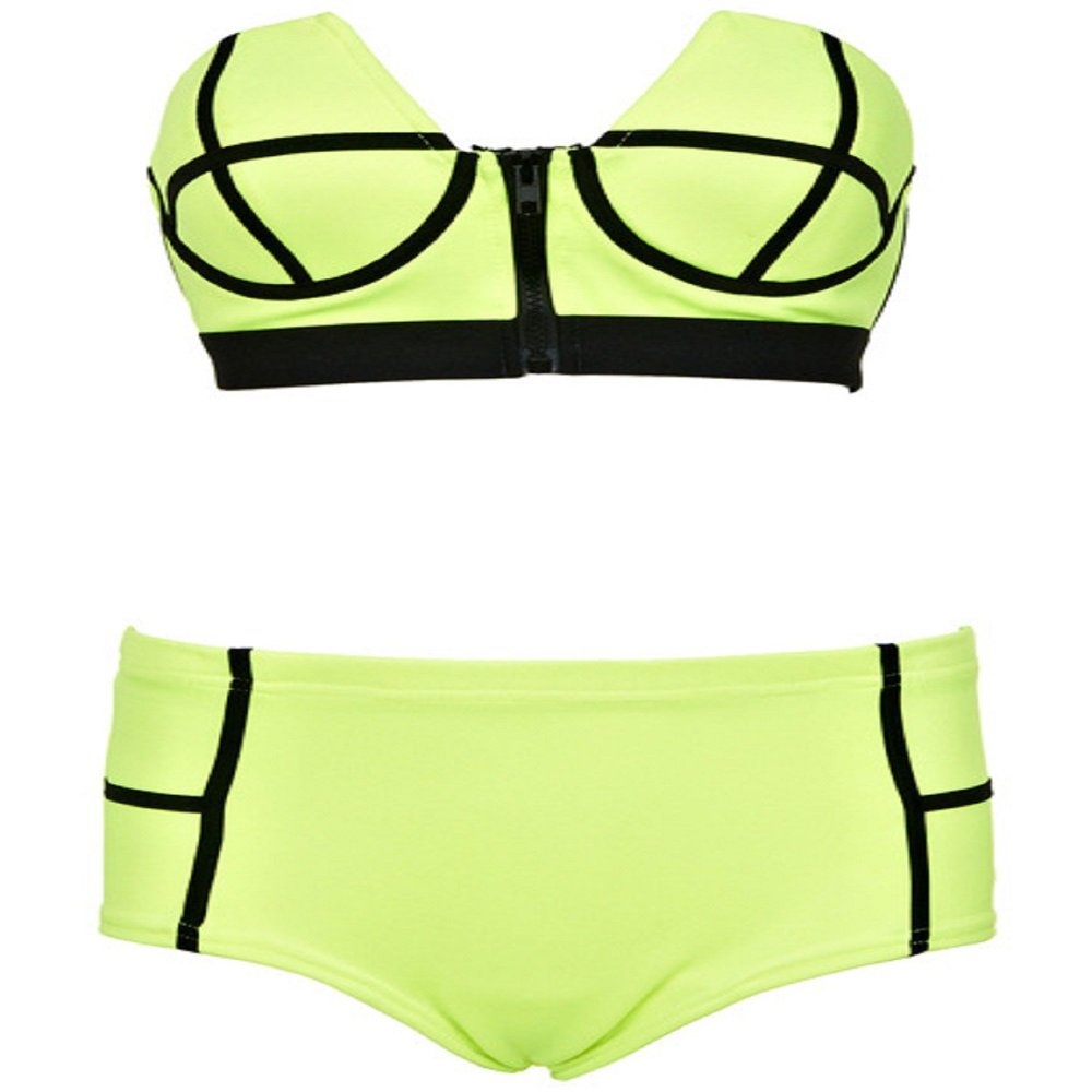 JJ-GOGO High Waist Bikini with Zipper (L, Green)
