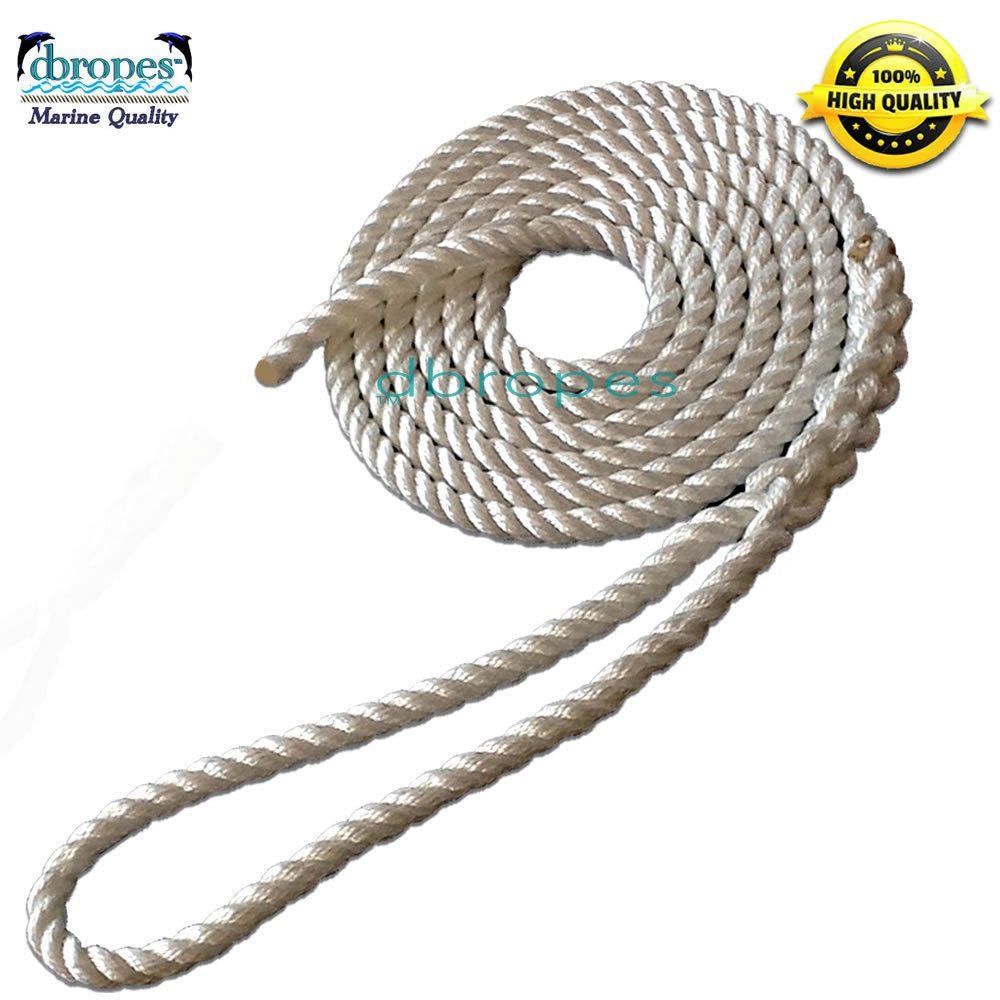 dbRopes Premium Twisted 100% Nylon Dock Line Made in USA (White, 1/2" x 30')