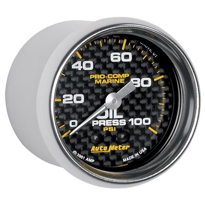 AutoMeter Gauge, Oil Pressure, 2 1/16", 100Psi, Mechanical, Marine Carbon Fiber (200790-40)