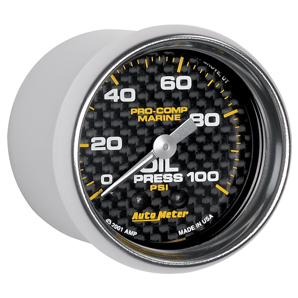 AutoMeter Gauge, Oil Pressure, 2 1/16", 100Psi, Mechanical, Marine Carbon Fiber (200790-40)