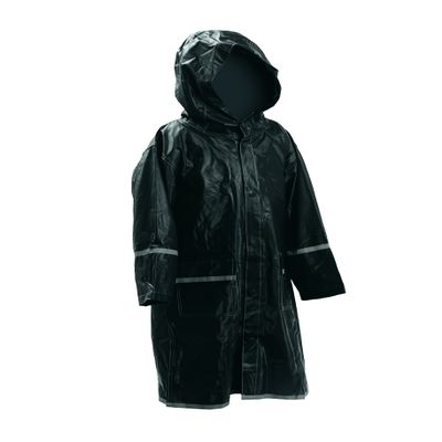 Blimber Kids/Junior, Boys/Girls, Black Raincoat with Reflector Strips, Waterproof Vinyl, Full Length Hooded Rain