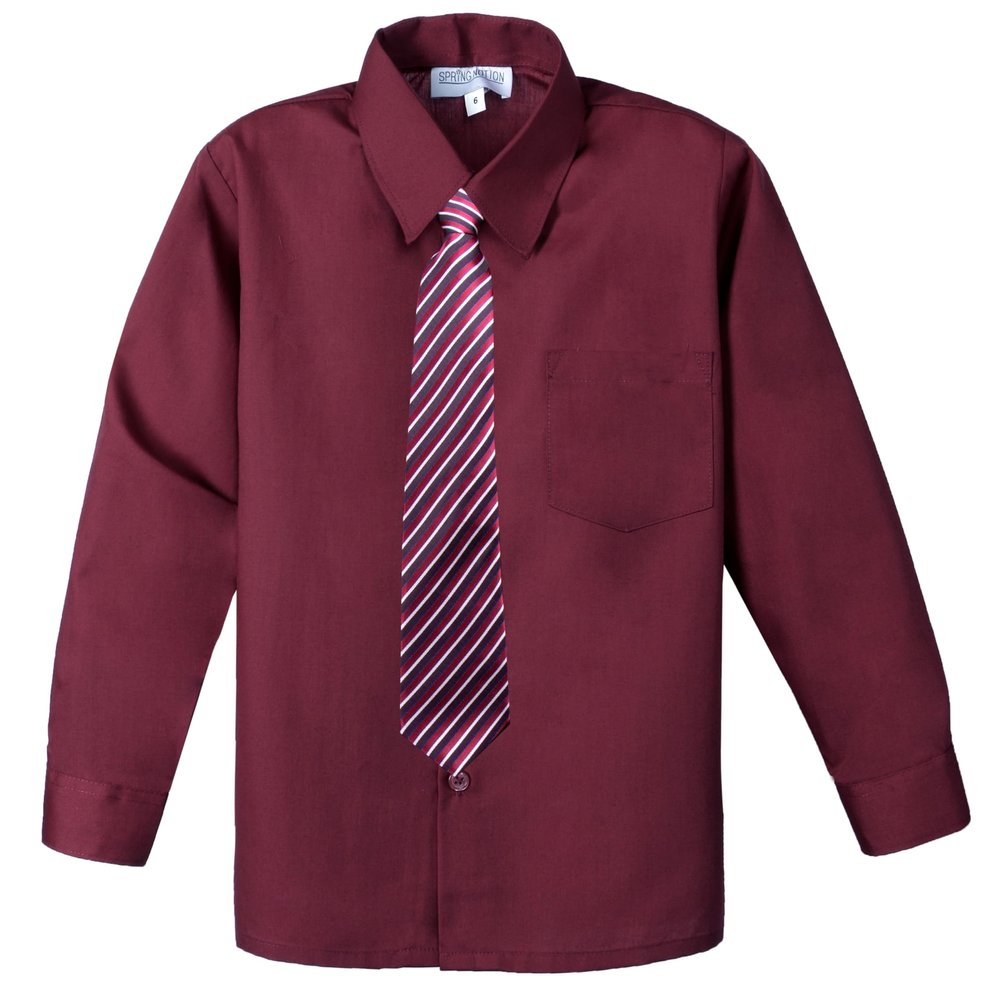 Spring Notion Boys Dress Shirt and Tie Set 16 Burgundy
