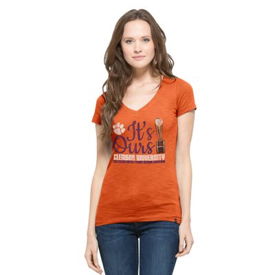 '47 NCAA Clemson Tigers Women's 2015 National Champions Scrum V-Neck Tee, X-Large, Carrot