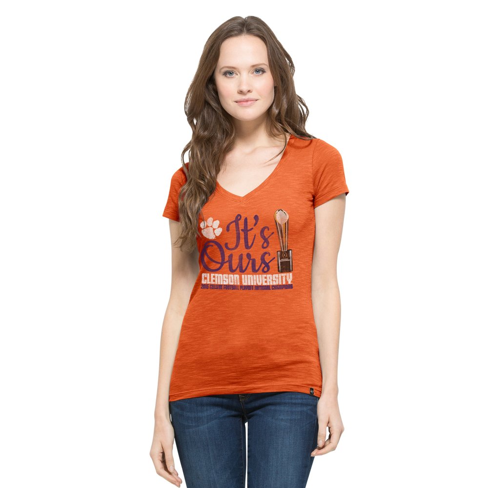'47 NCAA Clemson Tigers Women's 2015 National Champions Scrum V-Neck Tee, X-Large, Carrot