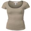 Active Basic Womens Plain Basic Deep Scoop Neck with Cap Short Sleeves - Oat - Large view 2
