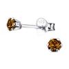 3mm Tiny Small Crystals Color Children Girls Stering Silver 925 Posts (E5573) (Smoke Topaz) view 1
