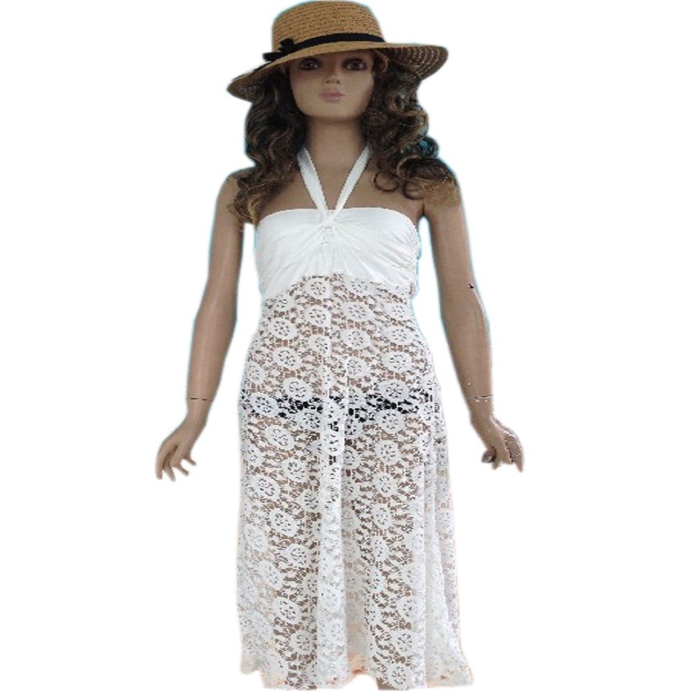 JJ-GOGO White/Black Convertible Lace Beach Dress (White)