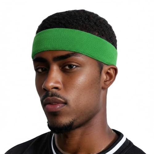 COUVER Extra Thick Cotton Sweatband Extended Size Bright Green 1 Pack