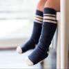 juDanzy 2 Pack of Baby, Toddler and Kids Knee High Tube Socks for Boys and Girls with Grips (0-6 Months, Blue & Gray) view 2