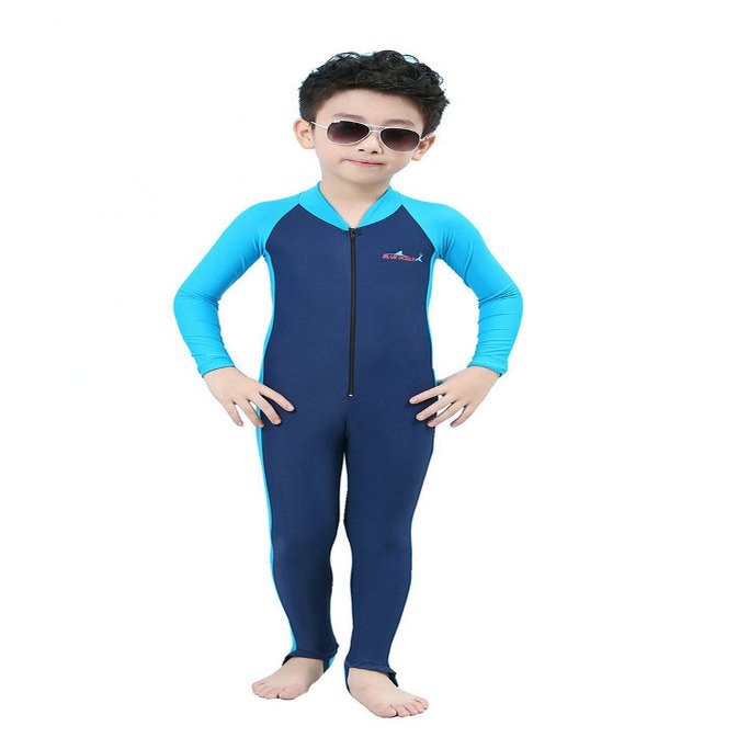 Long Sleeve One Piece Swimsuit Blue Ocean UPF50+ for Kids XL