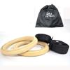 AbleFitness Wood Wooden Gym Rings with Adjustable Straps Metal Cam Buckle for Strength Training Cross Fit view 1
