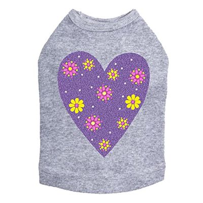 Purple Glitter Heart - Dog Shirt, 4XL Heather Gray