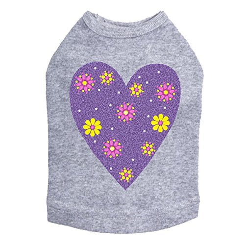 Purple Glitter Heart - Dog Shirt, 4XL Heather Gray