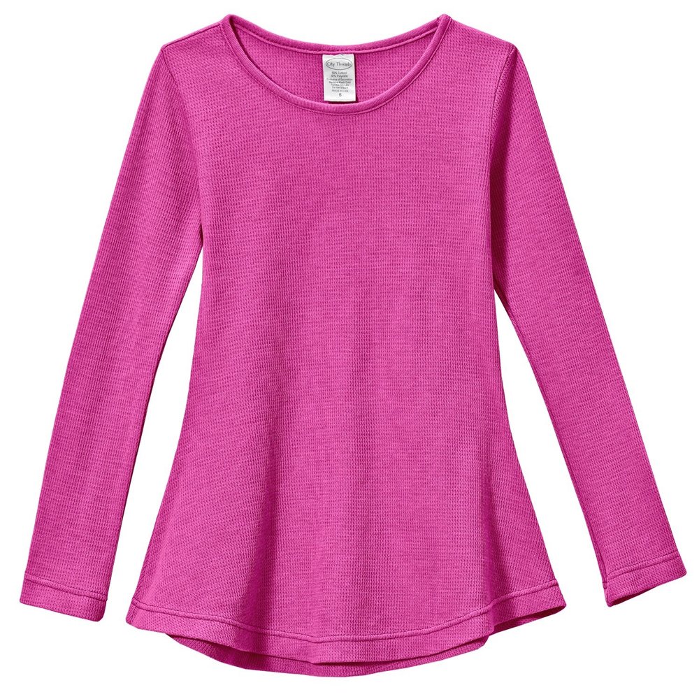 City Threads Big Girls' Thermal Long Sleeve Tunic Shirt Tee Dress for School Party Play, Hot Pink, 14