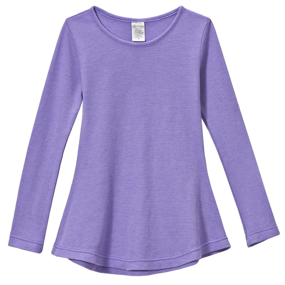 City Threads Little Girls' Thermal Long Sleeve Tunic Shirt Tee Dress for School Party Play, Deep (Medium) Purple, 14