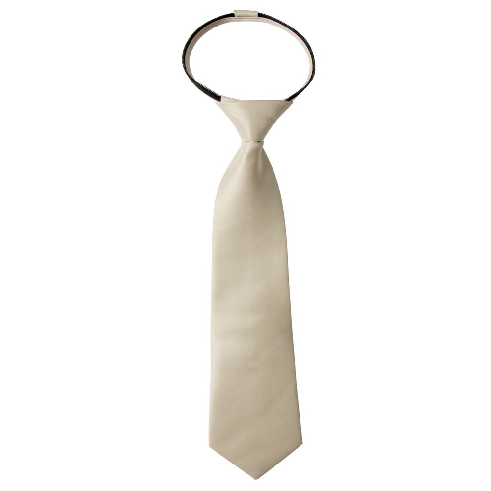 Spring Notion Boys' Pre-tied Satin Zipper Necktie - Adjustable Ties for Kids, X-Small with gift box, Champagne