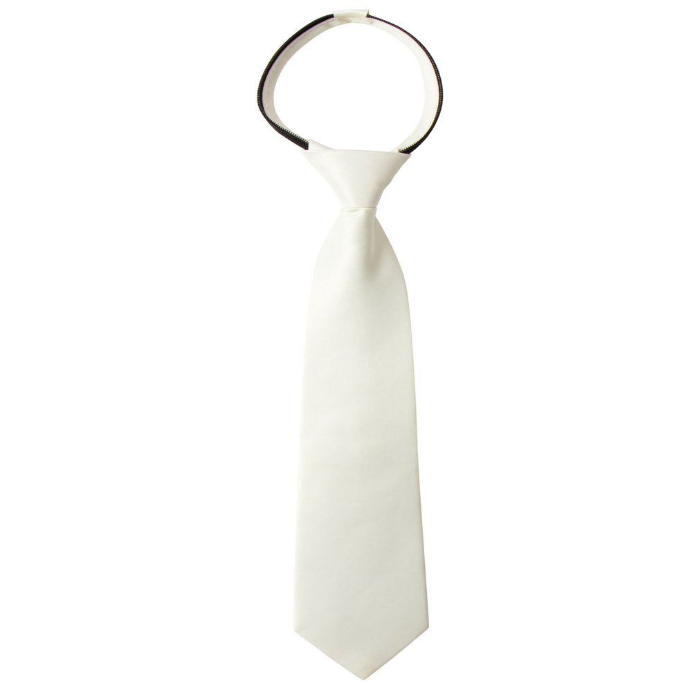 Spring Notion Boys' Pre-tied Satin Zipper Necktie - Adjustable Ties for Kids, X-Small with gift box, Ivory