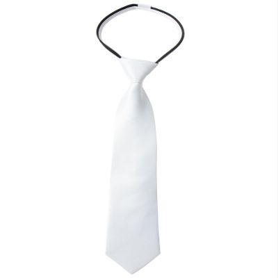Spring Notion Boys' Pre-tied Satin Zipper Necktie - Adjustable Ties for Kids, Large with gift box, White