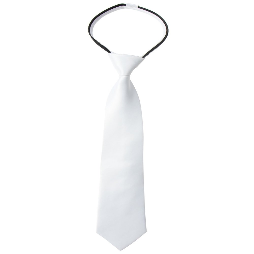 Spring Notion Boys' Pre-tied Satin Zipper Necktie - Adjustable Ties for Kids, Large with gift box, White