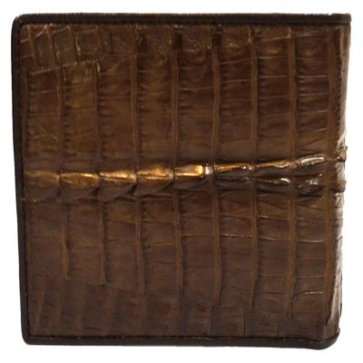 Authentic M Crocodile Skin Men's Bifold Crocodile Tail Skin Leather Dark Brown Wallet