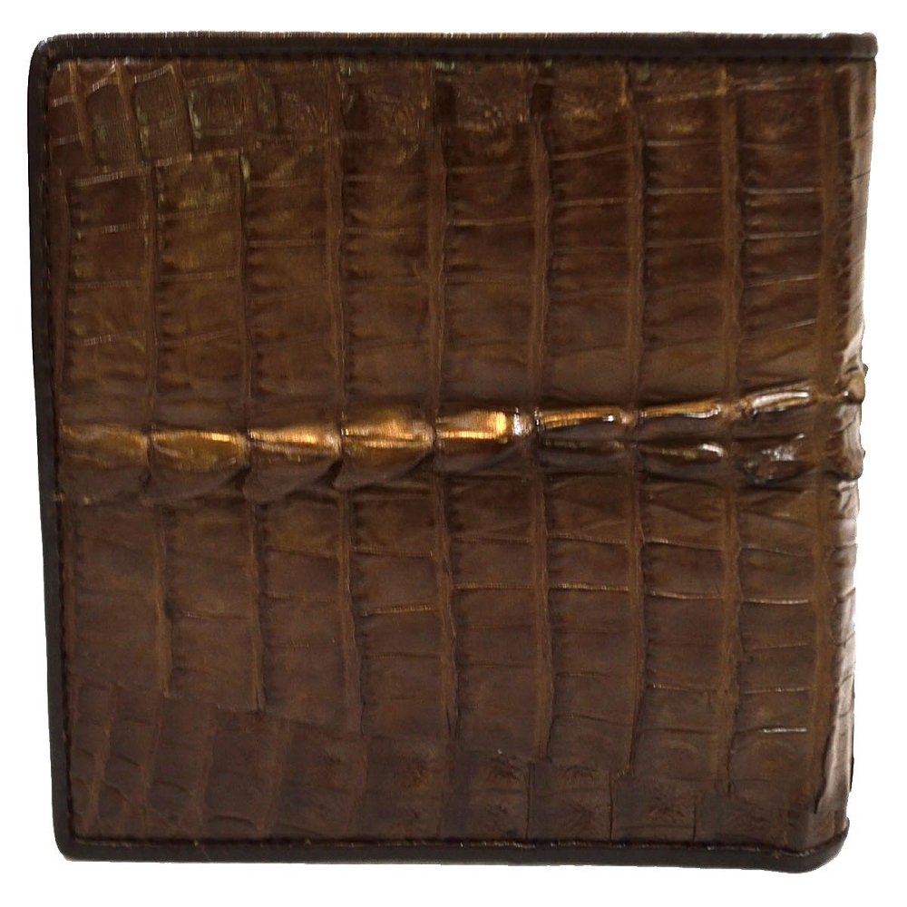 Authentic M Crocodile Skin Men's Bifold Crocodile Tail Skin Leather Dark Brown Wallet