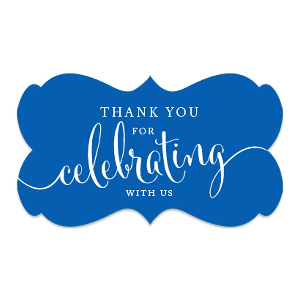 Andaz Press Fancy Frame Rectangular Royal Blue Thank You Stickers, Thank You for Celebrating with Us, Royal Blue Stickers for Packaging, 36 Pack Wedding Decorations, Wedding Favors, Party Favor