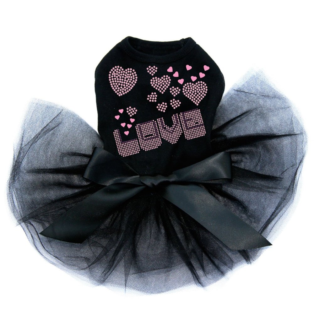 Love Pink & Purple - Bling Rhinestone Heart Valentine Dog Tutu Dress, S Black