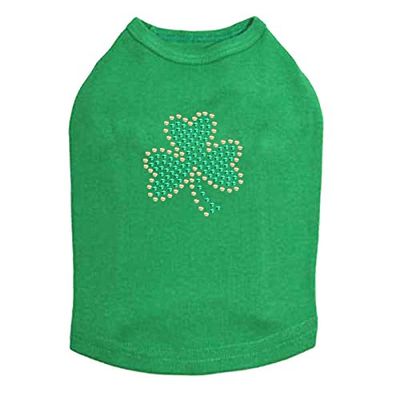Shamrock #1 - Bling Rhinestone St Patrick Day Dog Shirt, S Kelly Green