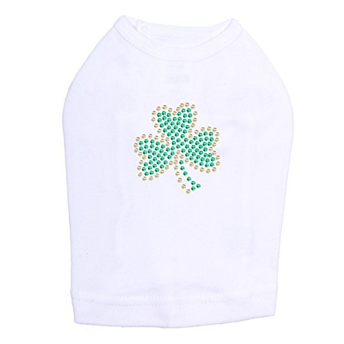 Shamrock #1 - Bling Rhinestone St Patrick Day Dog Shirt, XL White