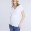 Motherhood Maternity Women's Short Sleeve Side Ruched V-Neck Pregnancy Tee Shirt, White, Large view 2