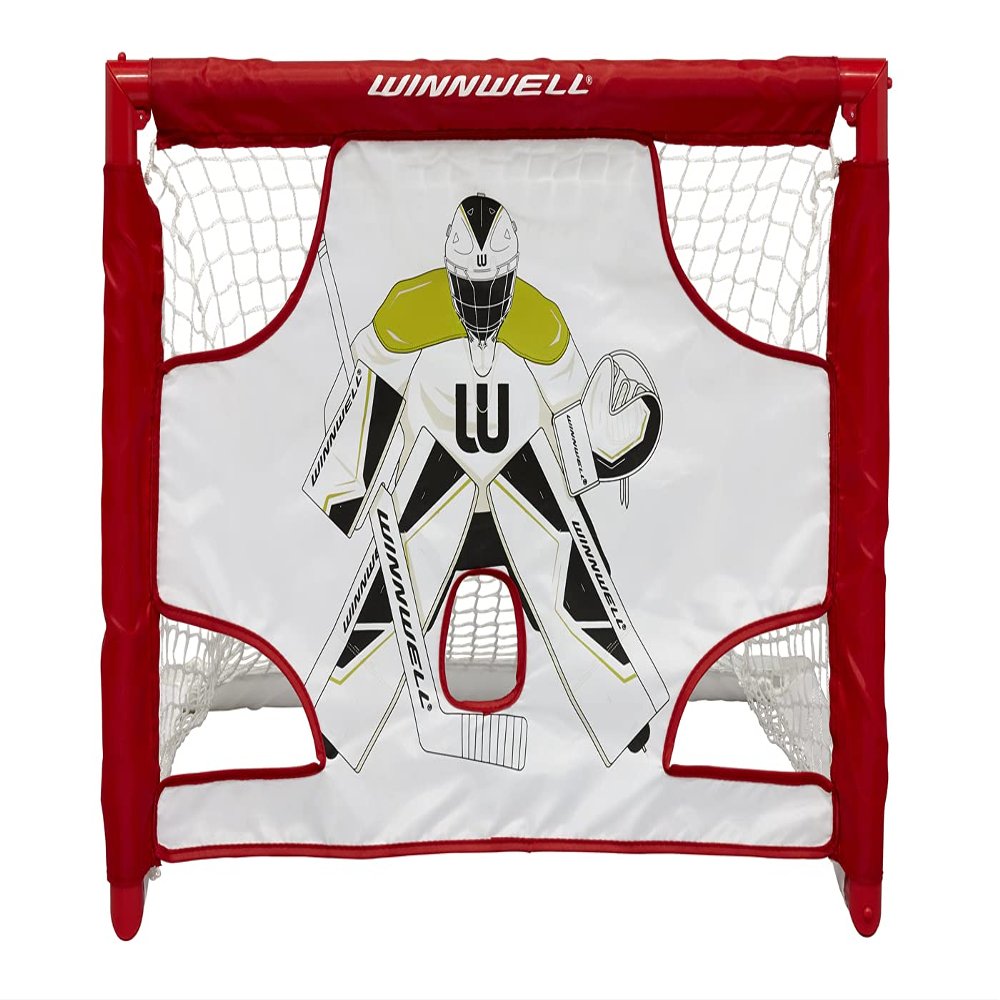 Winnwell Knee Hockey Goal Set - Indoor & Outdoor Hockey Training Equipment with Net Shooting Target, Sticks, Ball & Carry Case